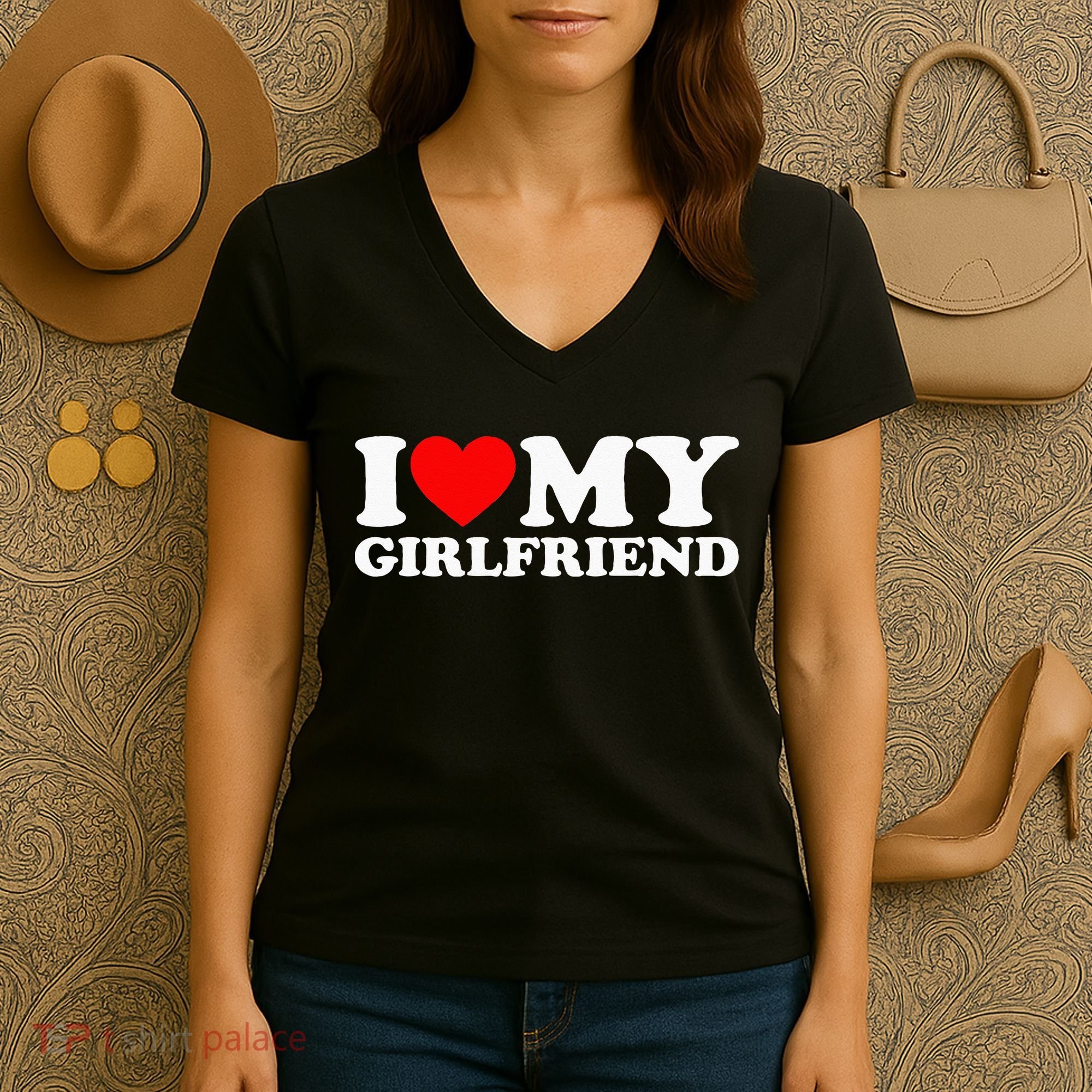 Classic Black I Love My Girlfriend Women's V-Neck T-Shirt
