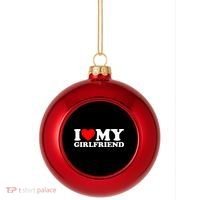 Classic Black I Love My Girlfriend Plastic Christmas Ball Ornament thumb 0
