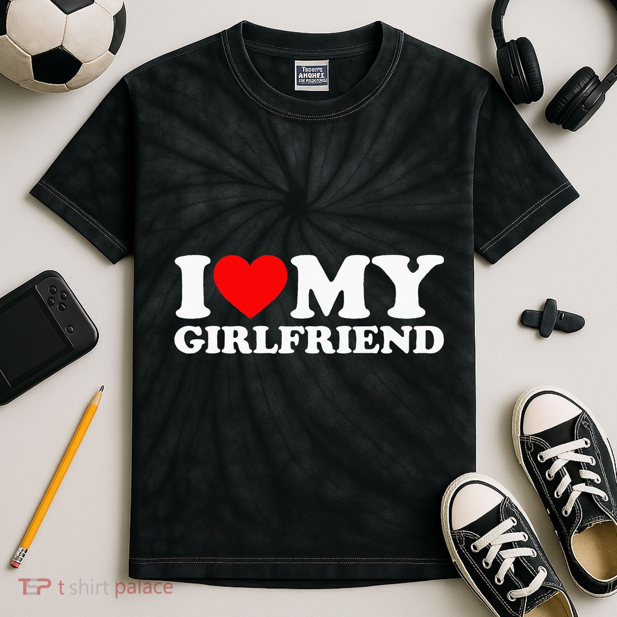 Classic Black I Love My Girlfriend Kids Tie-Dye T-Shirt