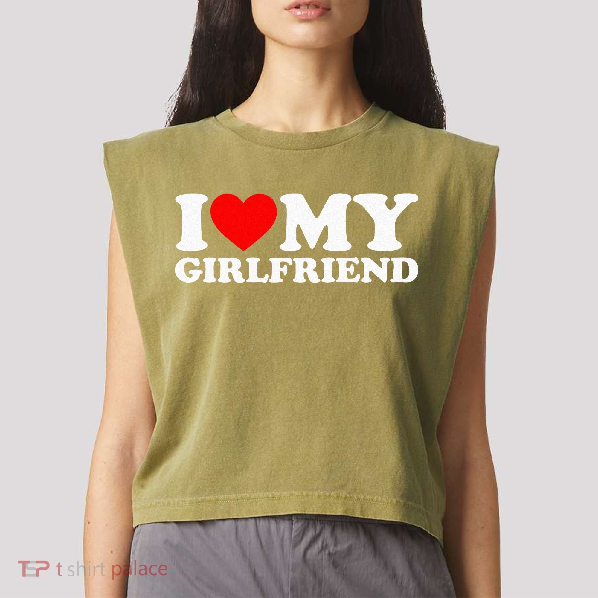 Classic Black I Love My Girlfriend Garment-Dyed Women's Muscle Tee