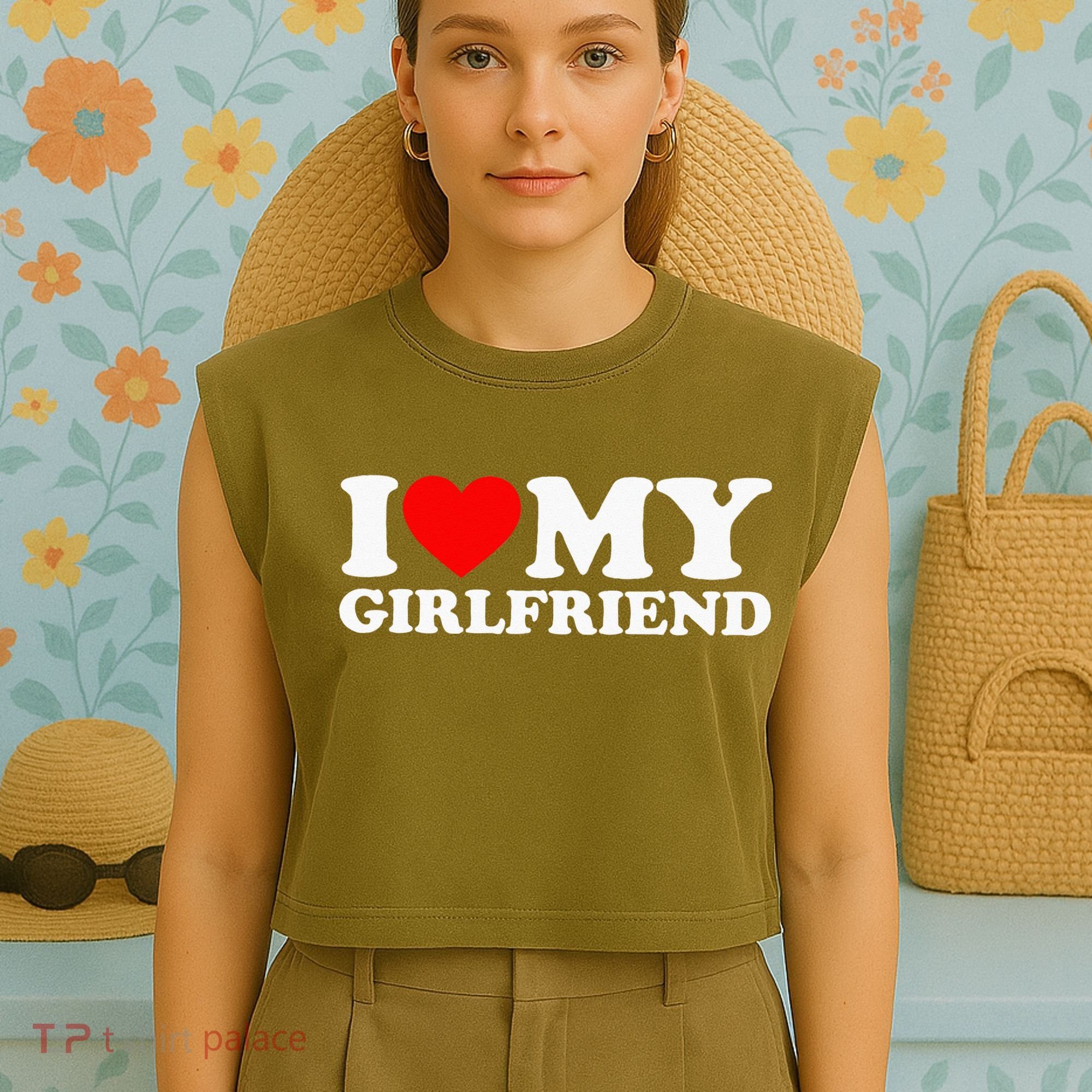 Classic Black I Love My Girlfriend Garment-Dyed Women's Muscle Tee
