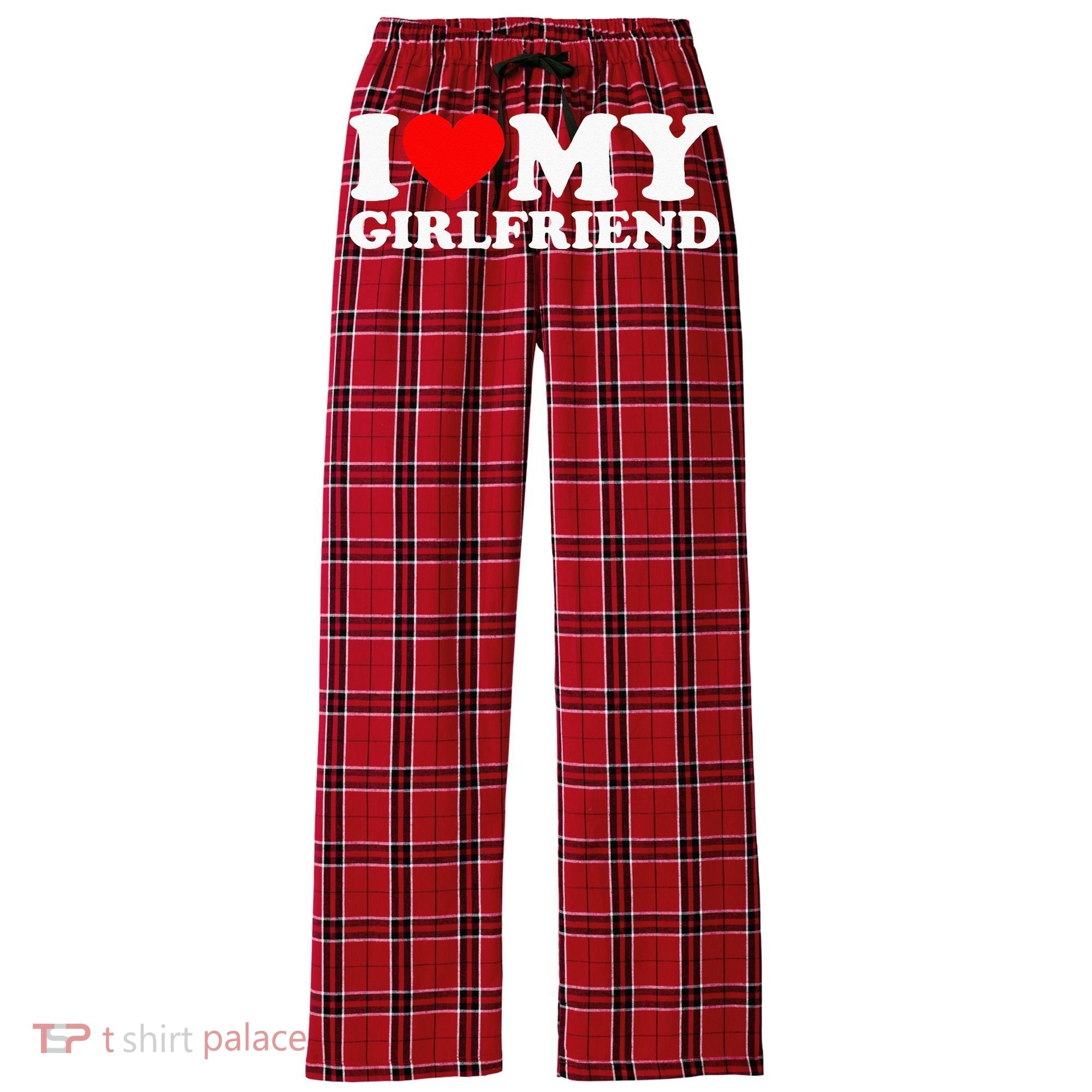 Classic Black I Love My Girlfriend Women's Flannel Plaid Pajama Pants