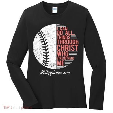 Christian Baseball I Can Do All Things Philippians Women's Long Sleeve Shirt
