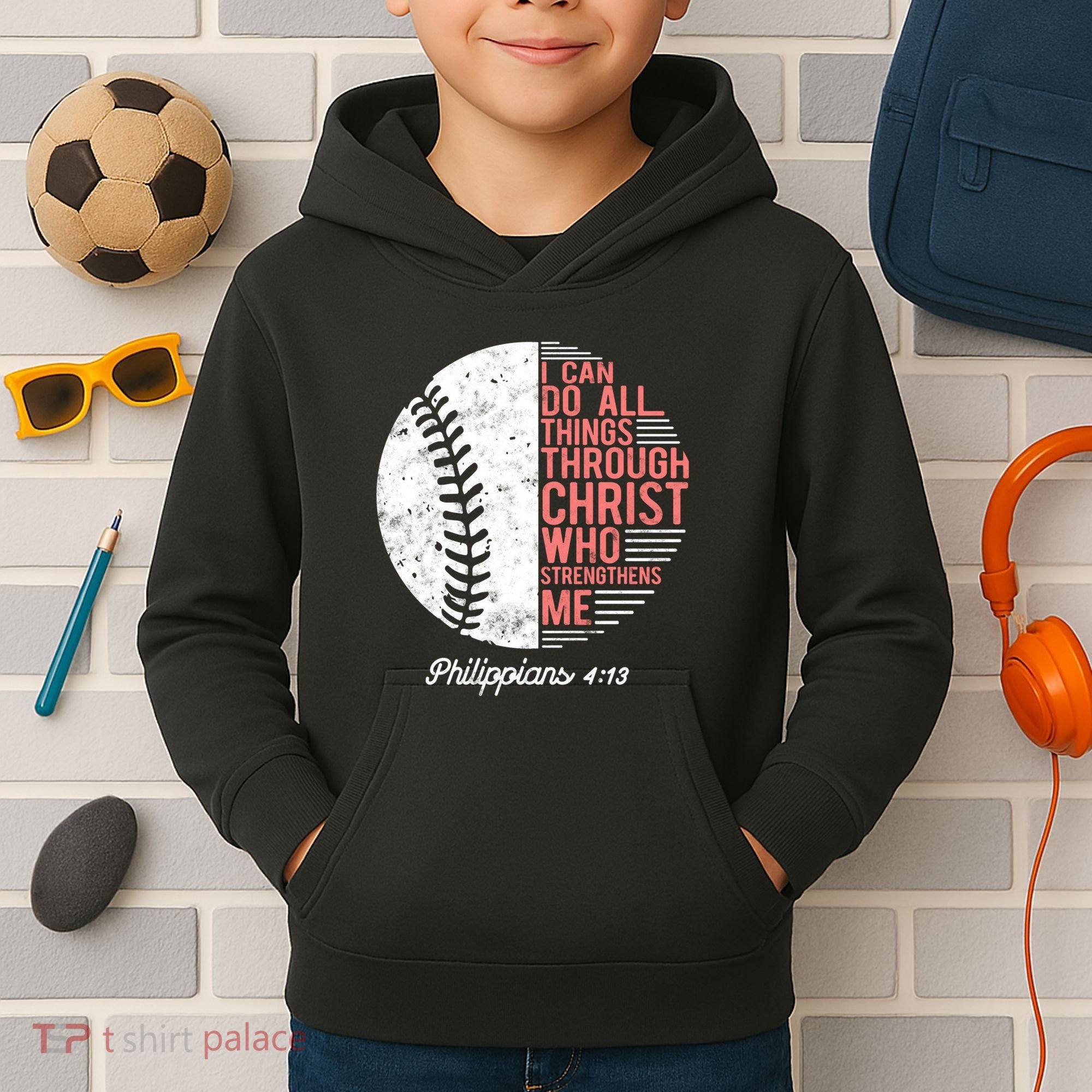 Christian Baseball I Can Do All Things Philippians Kids Hoodie