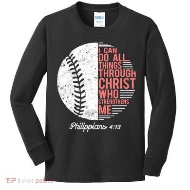 Christian Baseball I Can Do All Things Philippians Kids Long Sleeve Shirt