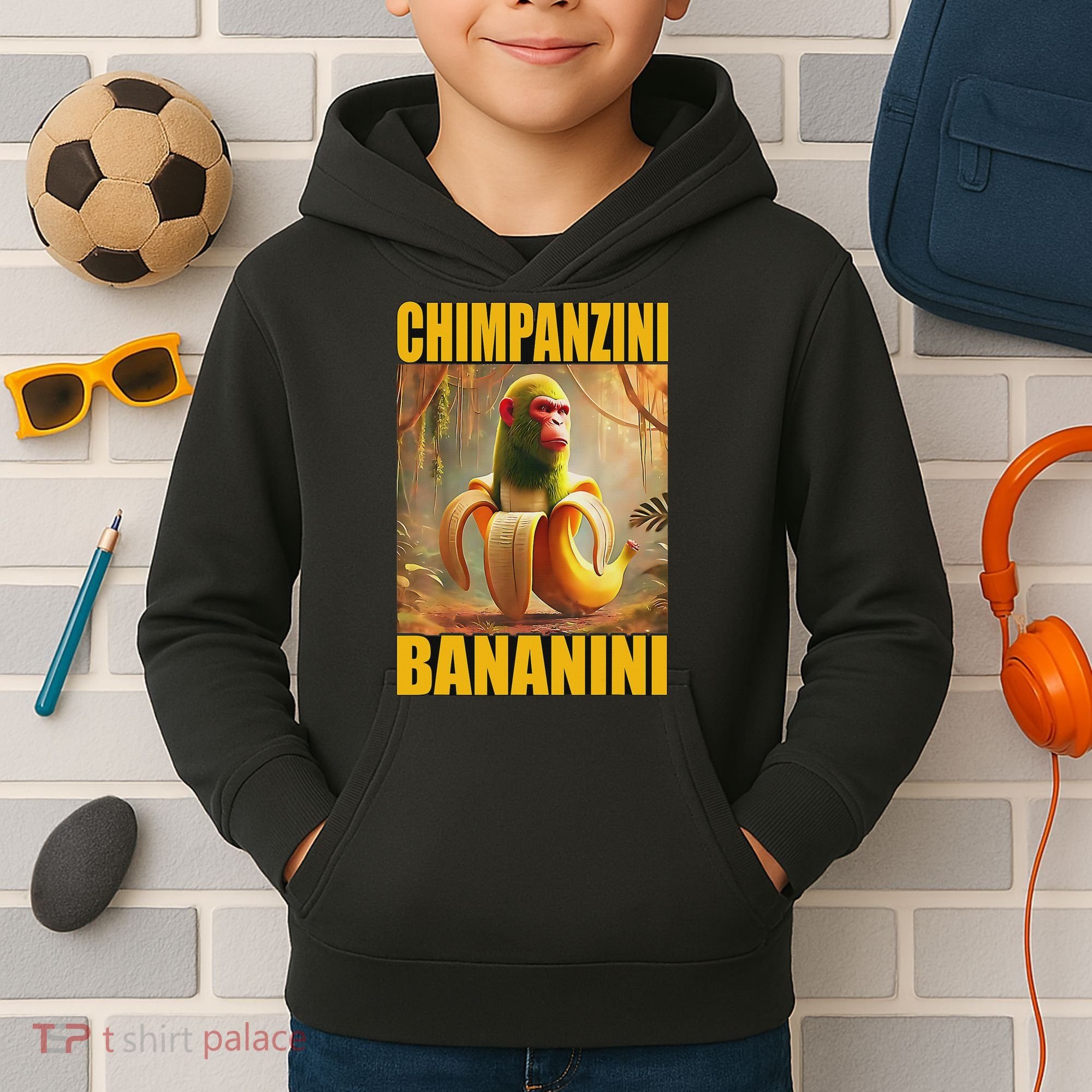 Chimpanzini Bananini Italian Brainrot Meme, Gilrs, Kids Hoodie