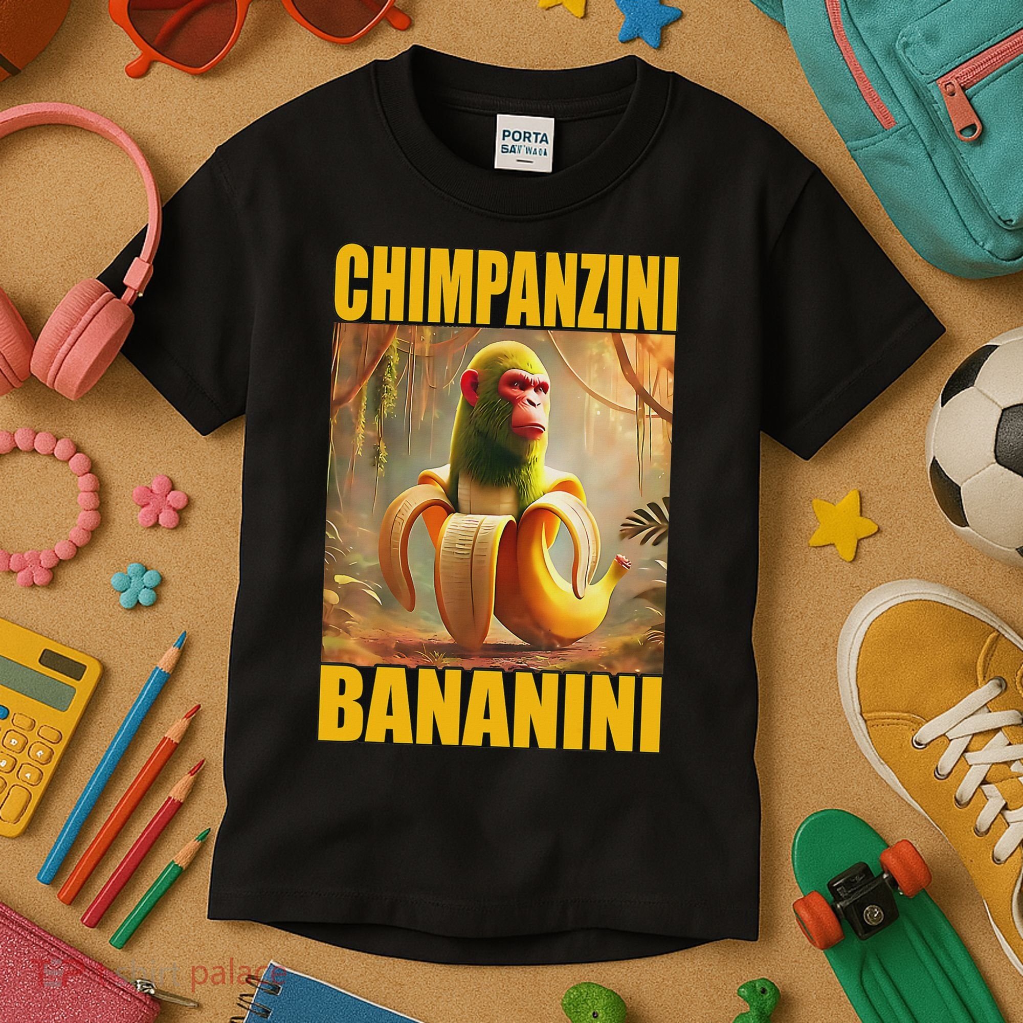 Chimpanzini Bananini Italian Brainrot Meme, Gilrs, Kids T-Shirt