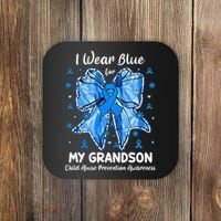 Coquette Bow I Wear Blue For My Grandson Child Abuse Coaster thumb 0
