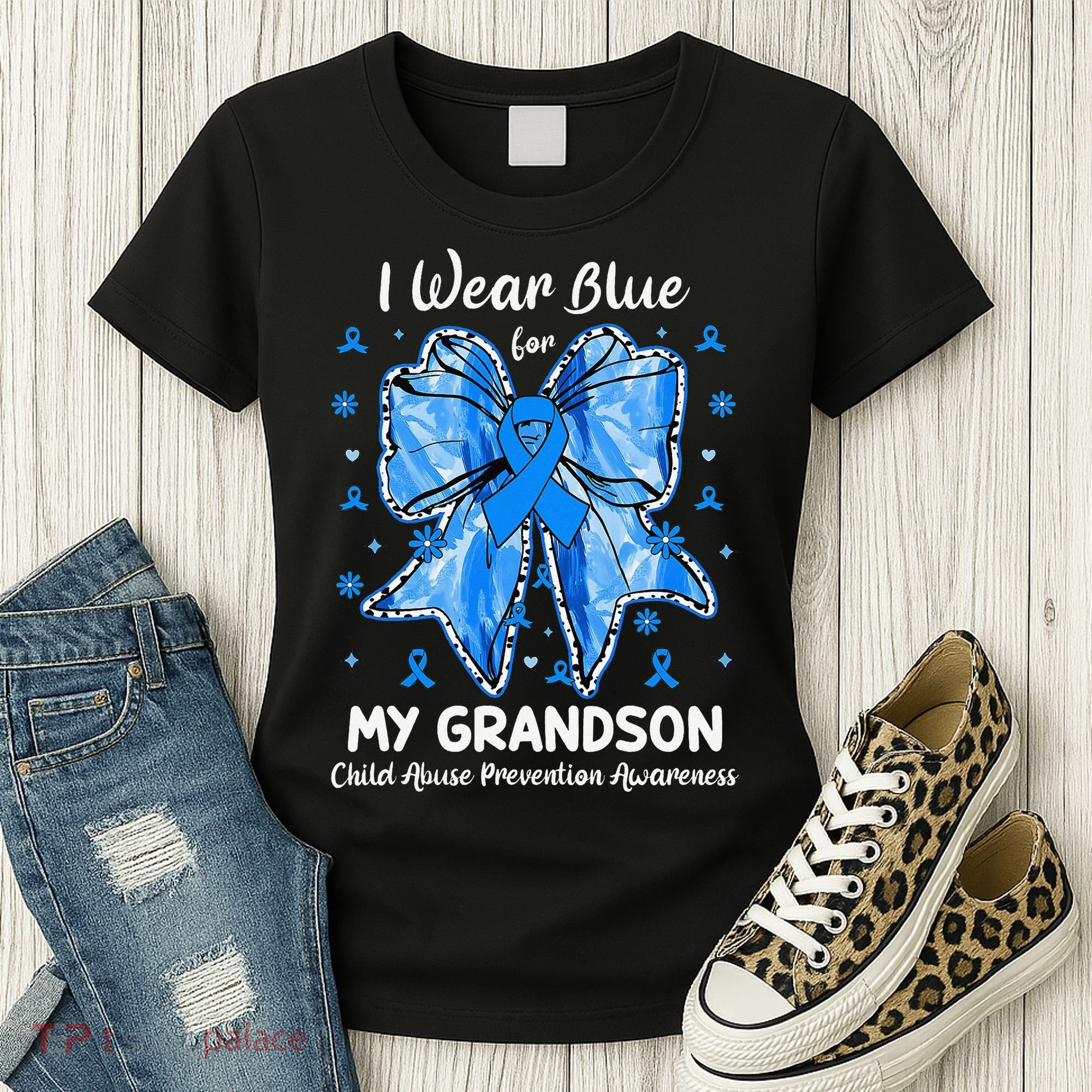 Coquette Bow I Wear Blue For My Grandson Child Abuse Women's T-Shirt