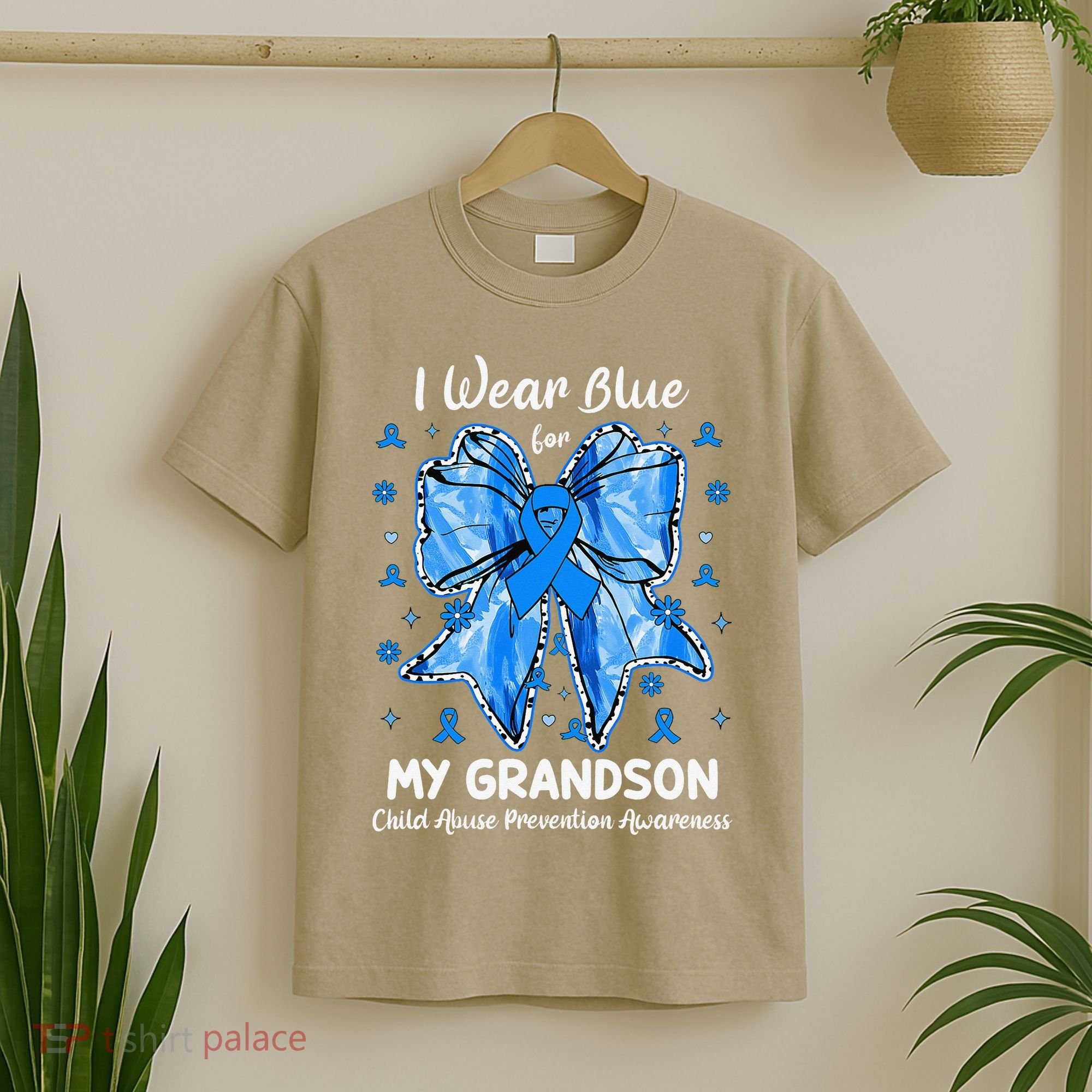 Coquette Bow I Wear Blue For My Grandson Child Abuse T-Shirt