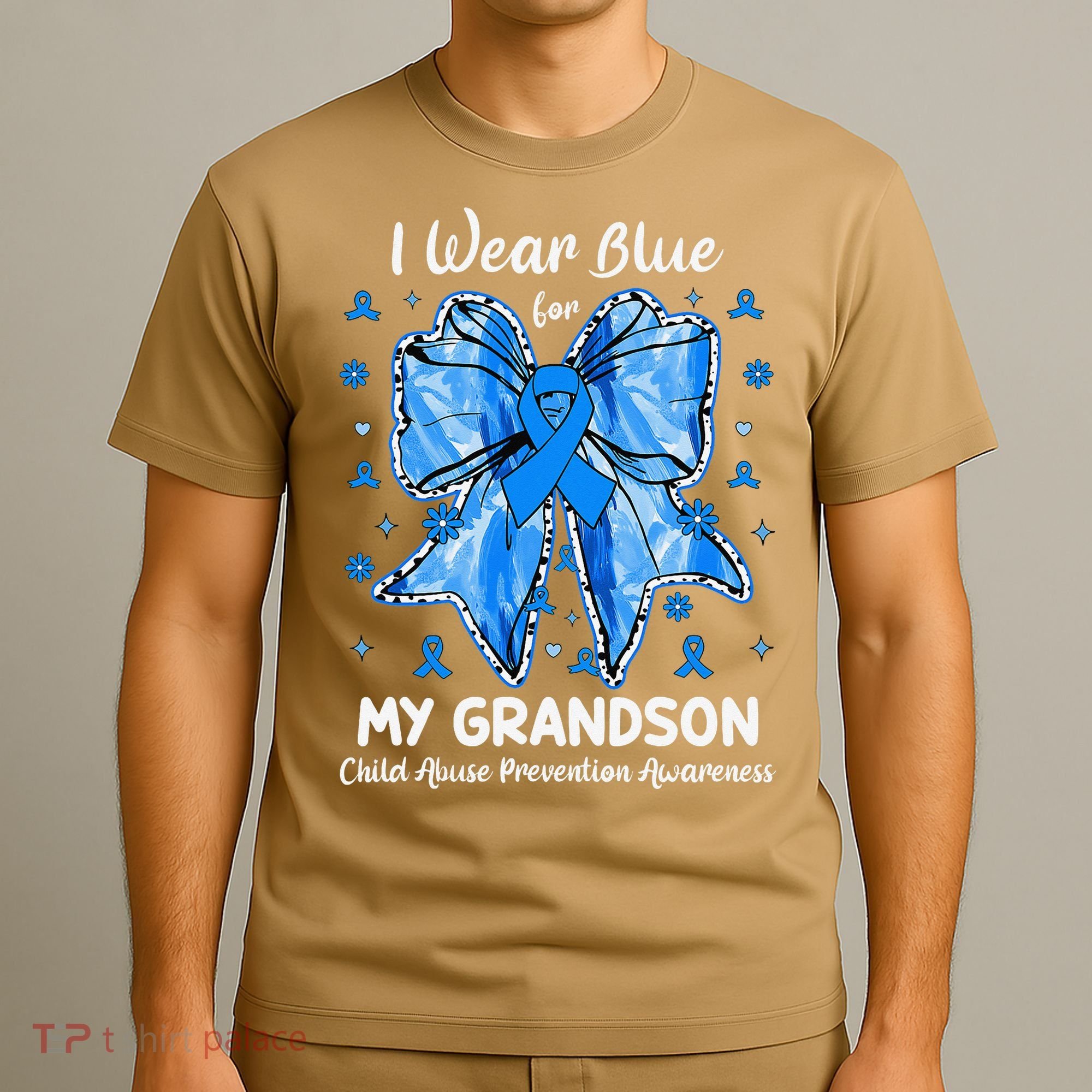 Coquette Bow I Wear Blue For My Grandson Child Abuse T-Shirt