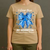 Coquette Bow I Wear Blue For My Grandson Child Abuse T-Shirt thumb 4