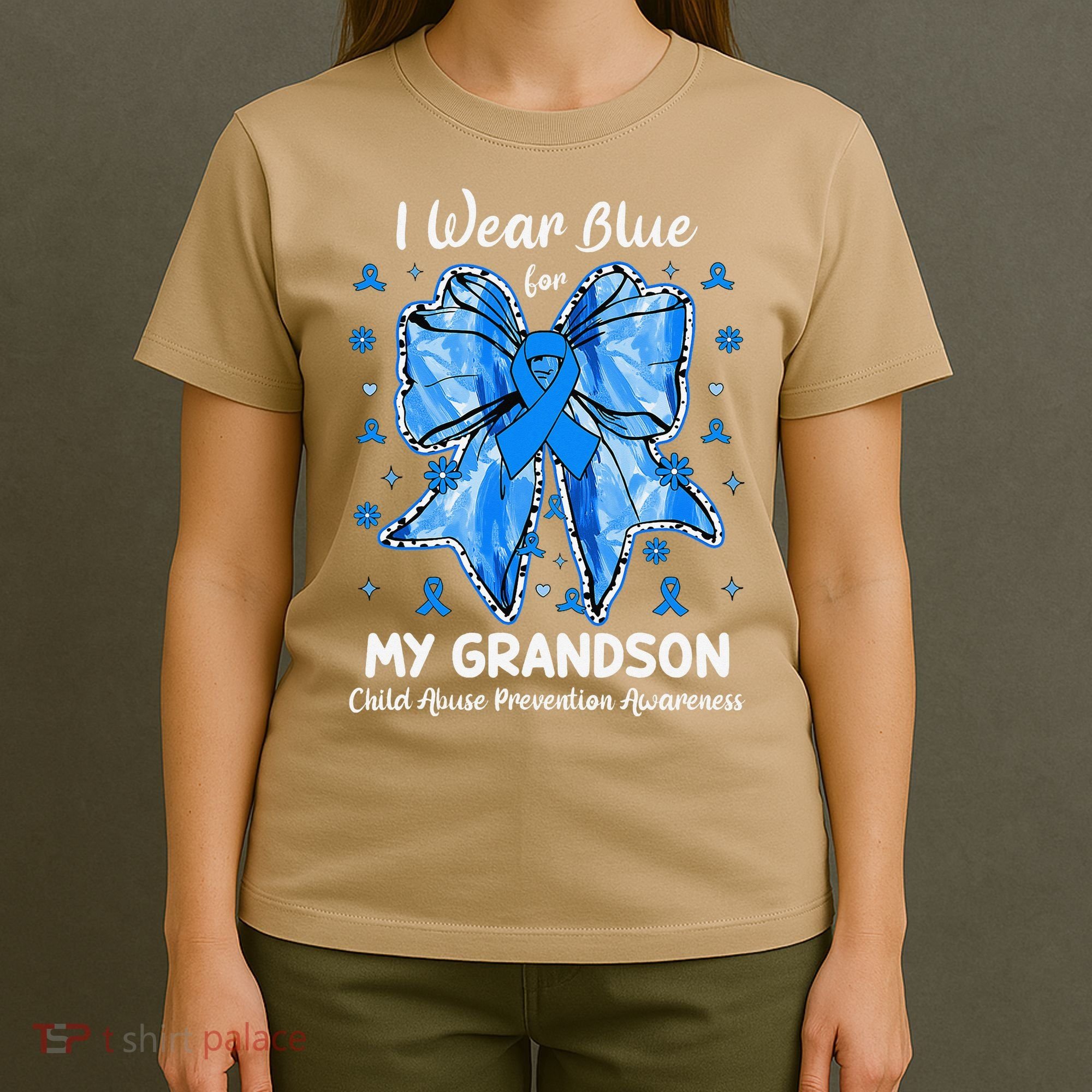 Coquette Bow I Wear Blue For My Grandson Child Abuse T-Shirt