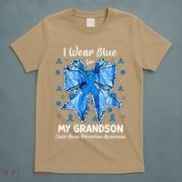 Coquette Bow I Wear Blue For My Grandson Child Abuse T-Shirt thumb 5