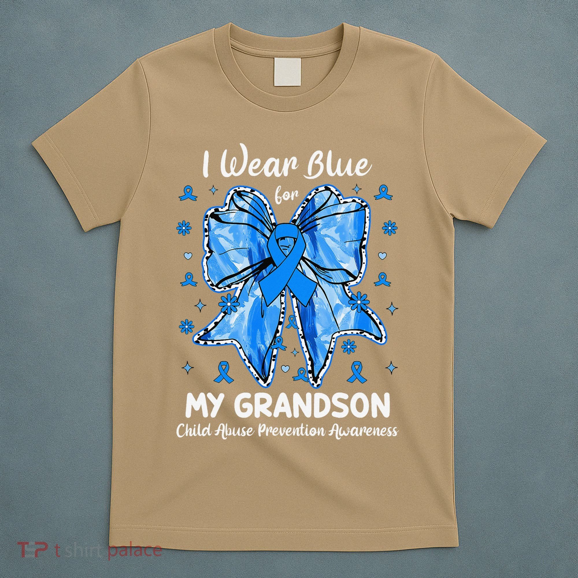 Coquette Bow I Wear Blue For My Grandson Child Abuse T-Shirt