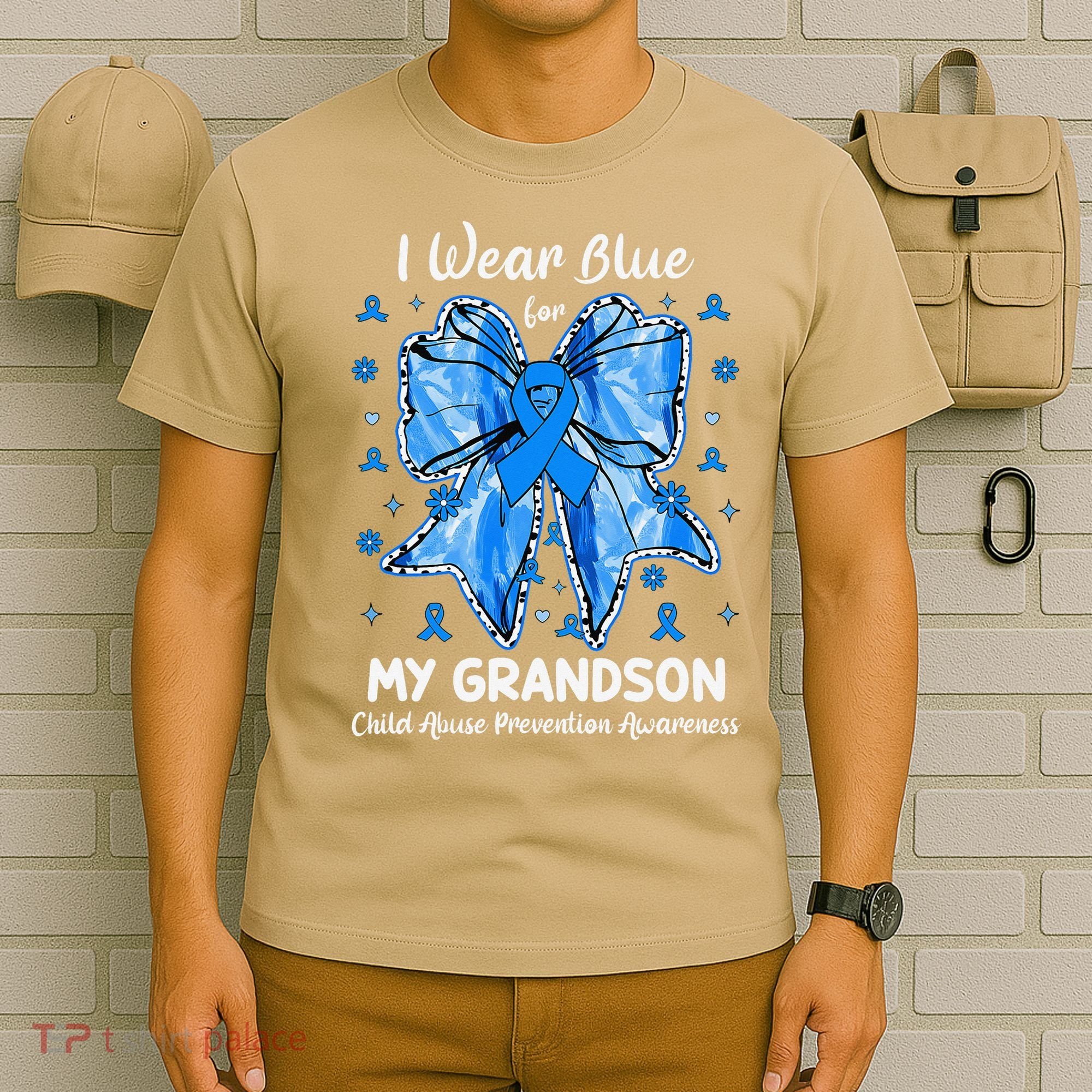 Coquette Bow I Wear Blue For My Grandson Child Abuse T-Shirt