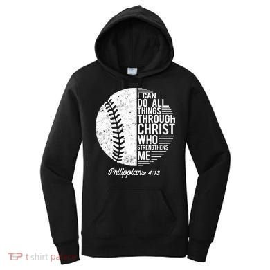 Christian Baseball I Can Do All Things Philippians 4 13 Funny Gift Women's Hoodie