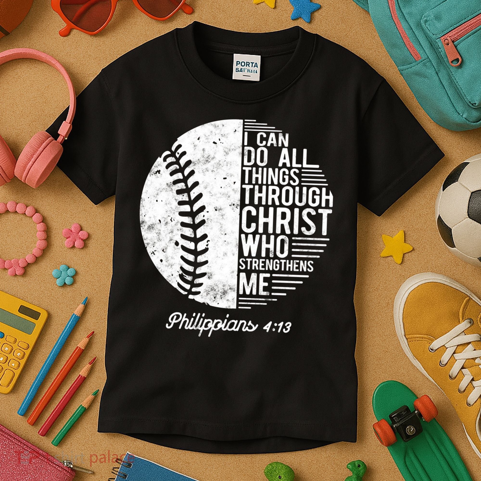 Christian Baseball I Can Do All Things Philippians 4 13 Funny Gift Kids T-Shirt