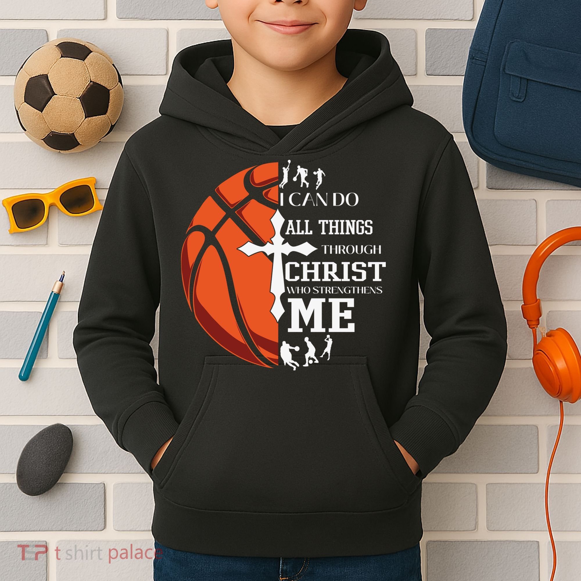 Christian Basketball I Can Do All Things Through Christ Kids Hoodie