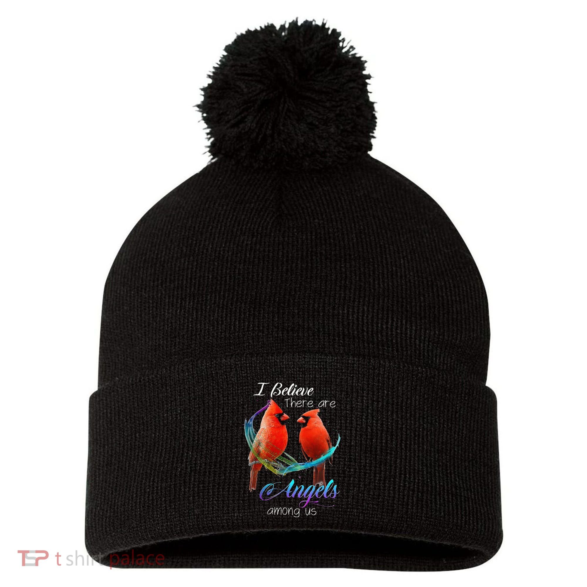 Cardinal Bird I Believe There Are Angels Among Us Pom Pom 12in Knit Beanie