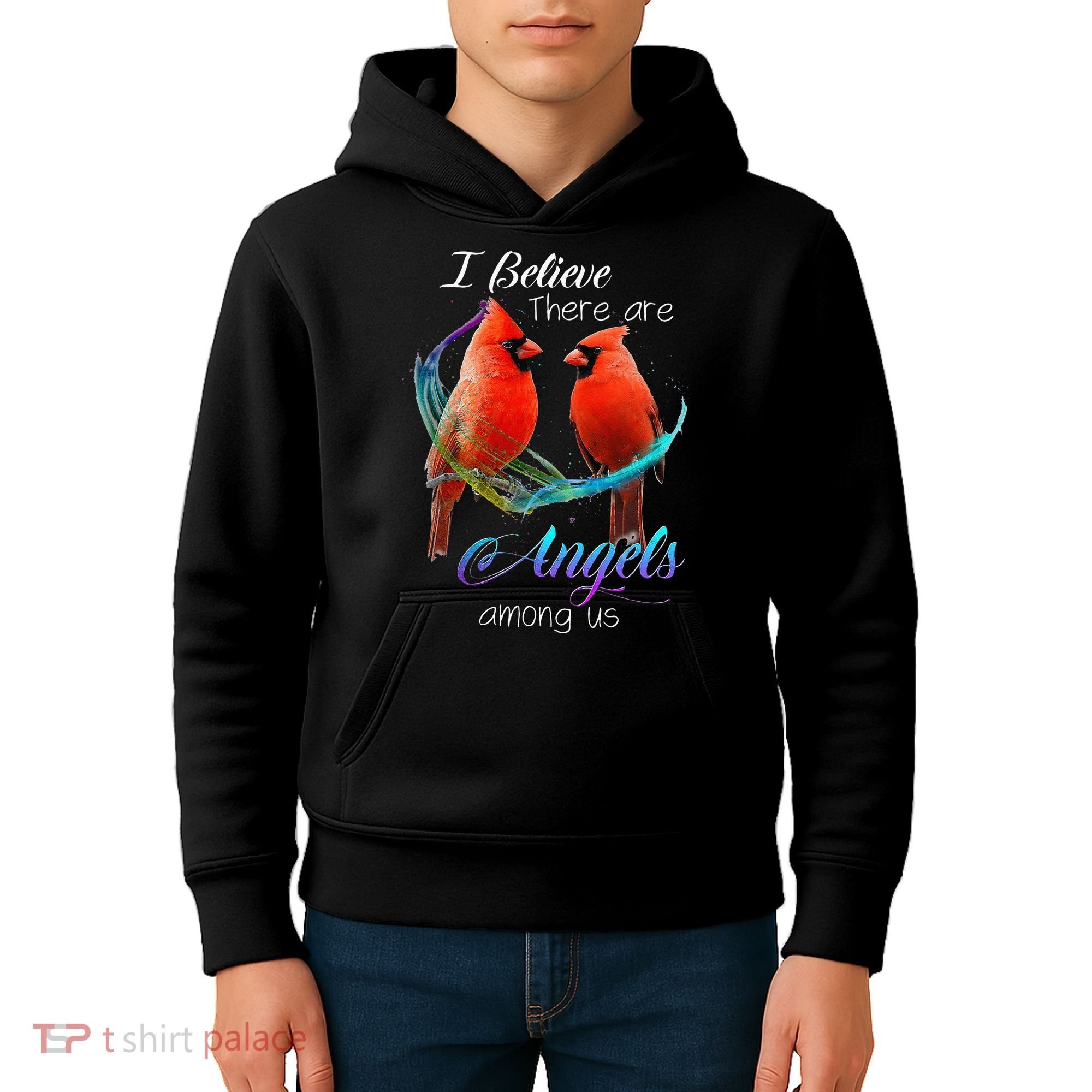 Cardinal Bird I Believe There Are Angels Among Us Kids Hoodie