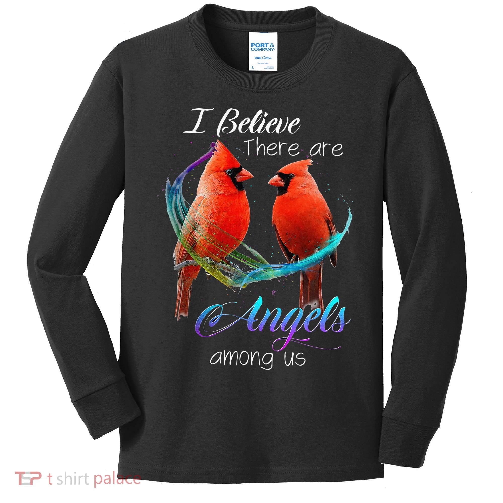 Cardinal Bird I Believe There Are Angels Among Us Kids Long Sleeve Shirt