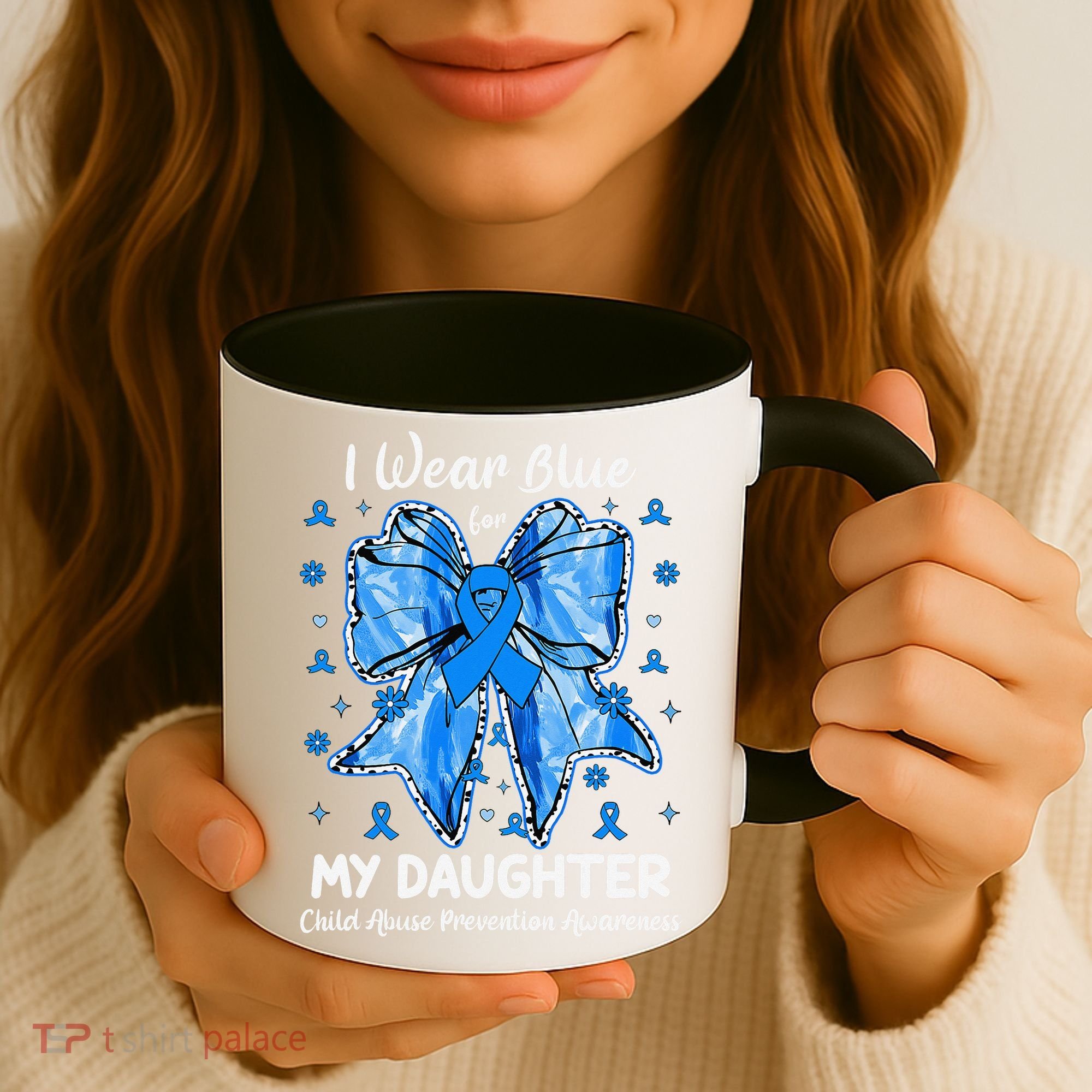 Coquette Bow I Wear Blue For My Daughter Child Abuse Coffee Mug