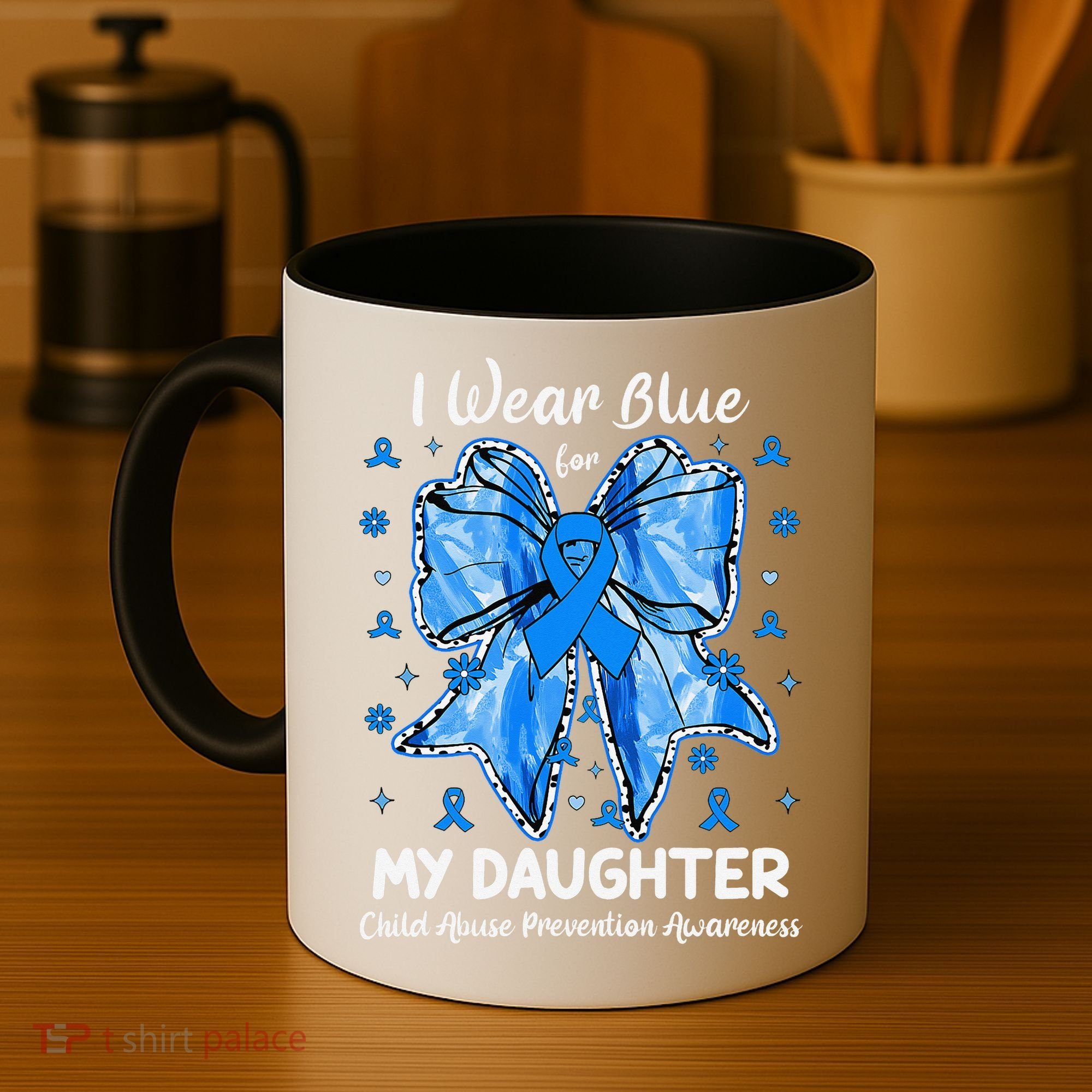 Coquette Bow I Wear Blue For My Daughter Child Abuse Coffee Mug