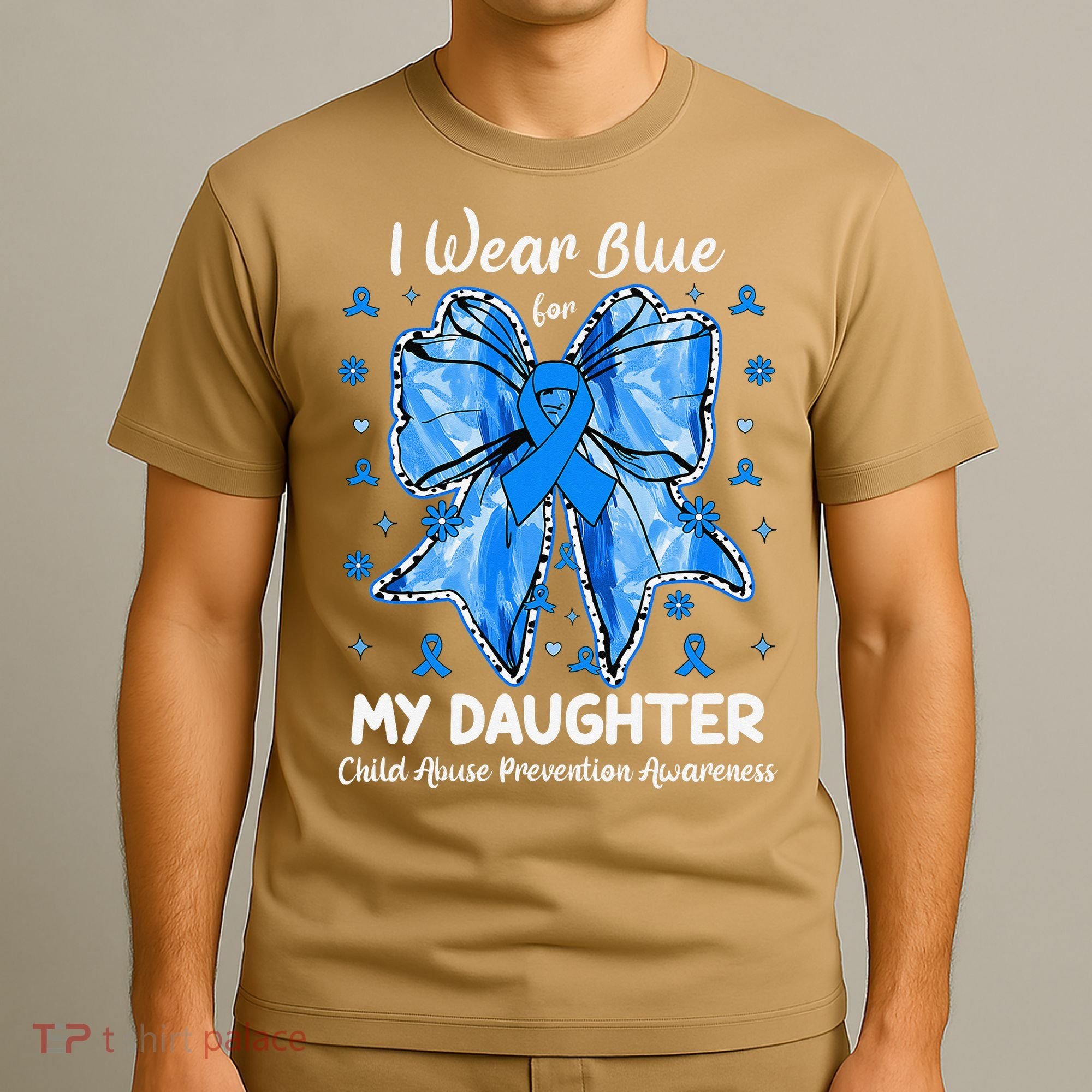 Coquette Bow I Wear Blue For My Daughter Child Abuse T-Shirt