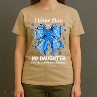 Coquette Bow I Wear Blue For My Daughter Child Abuse T-Shirt thumb 4