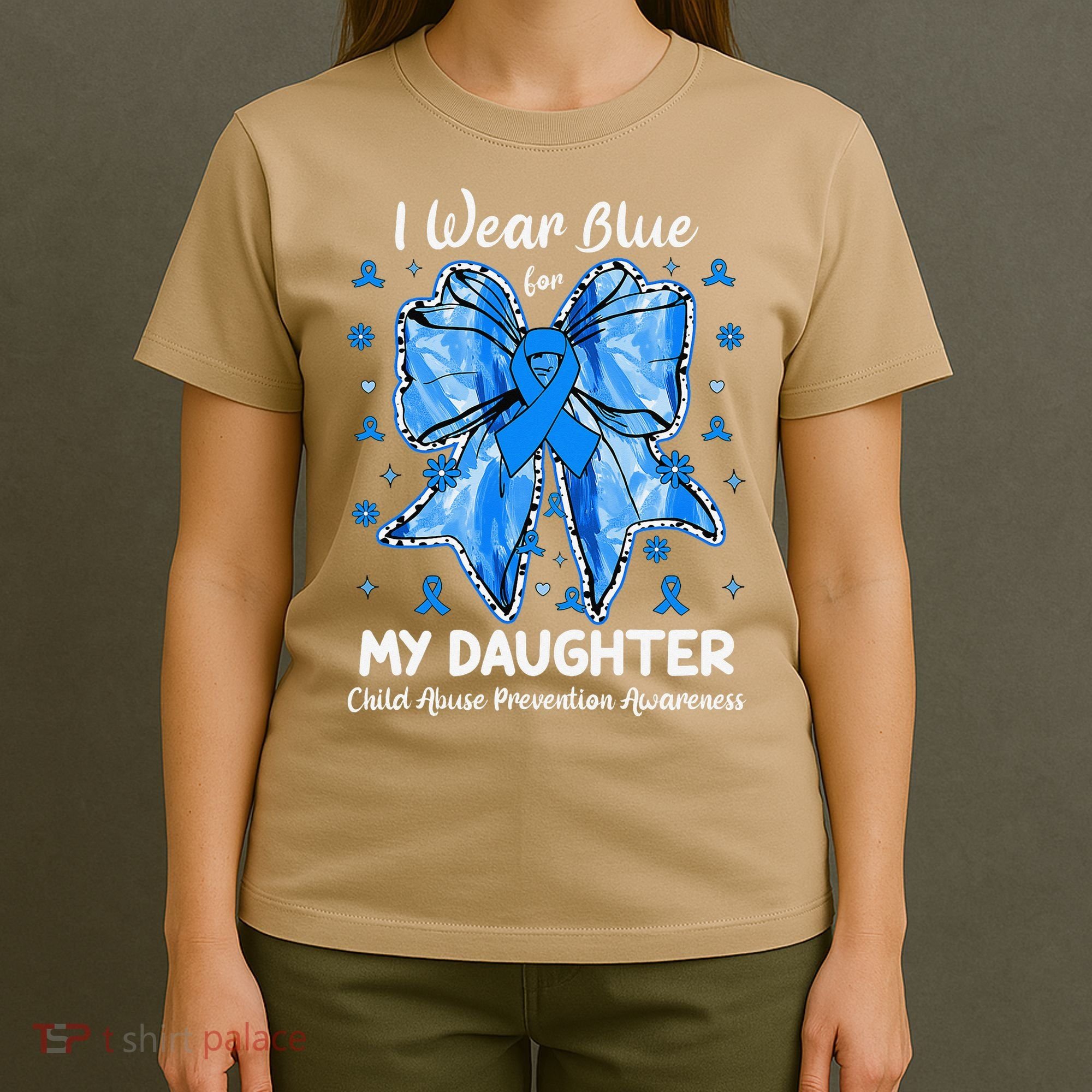 Coquette Bow I Wear Blue For My Daughter Child Abuse T-Shirt