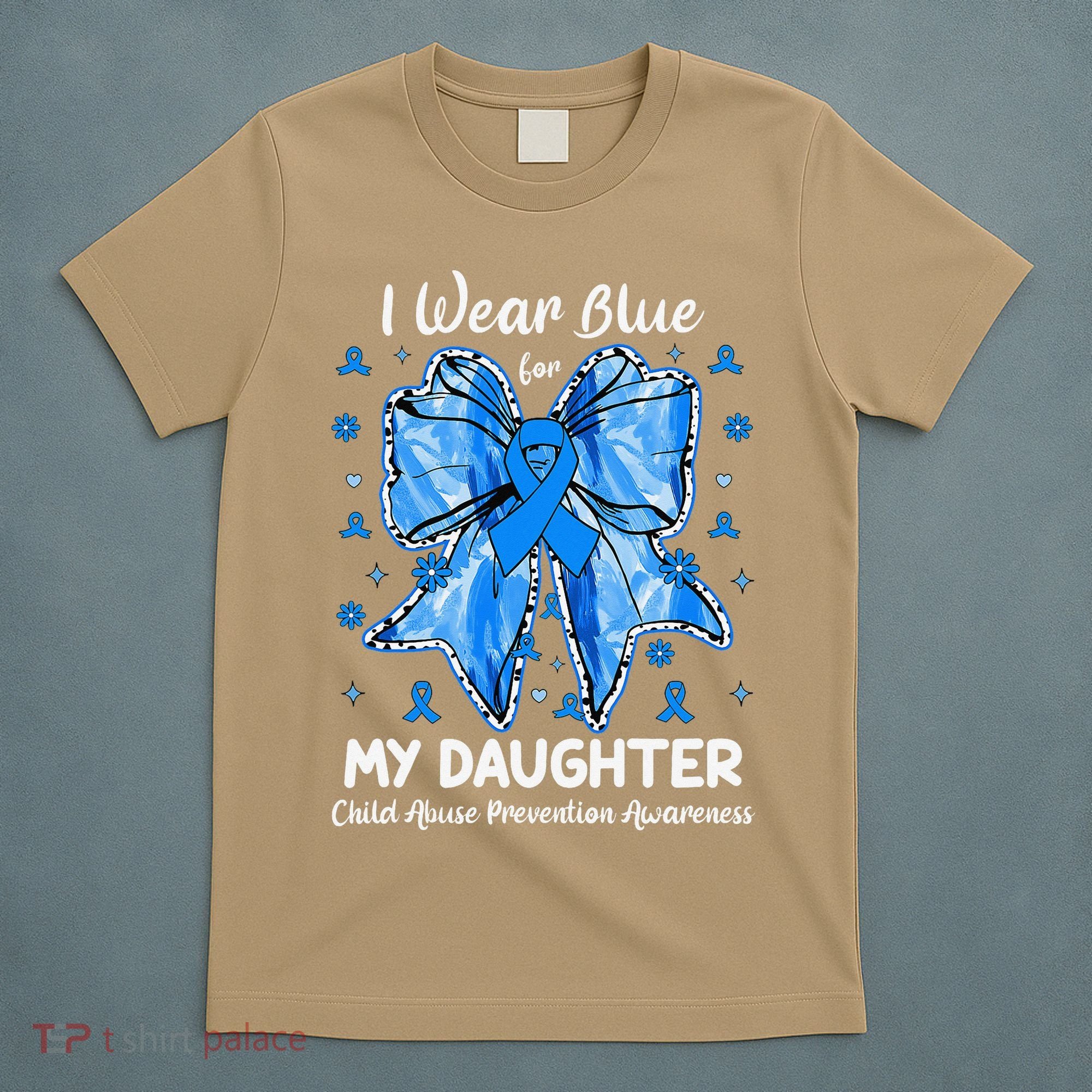 Coquette Bow I Wear Blue For My Daughter Child Abuse T-Shirt