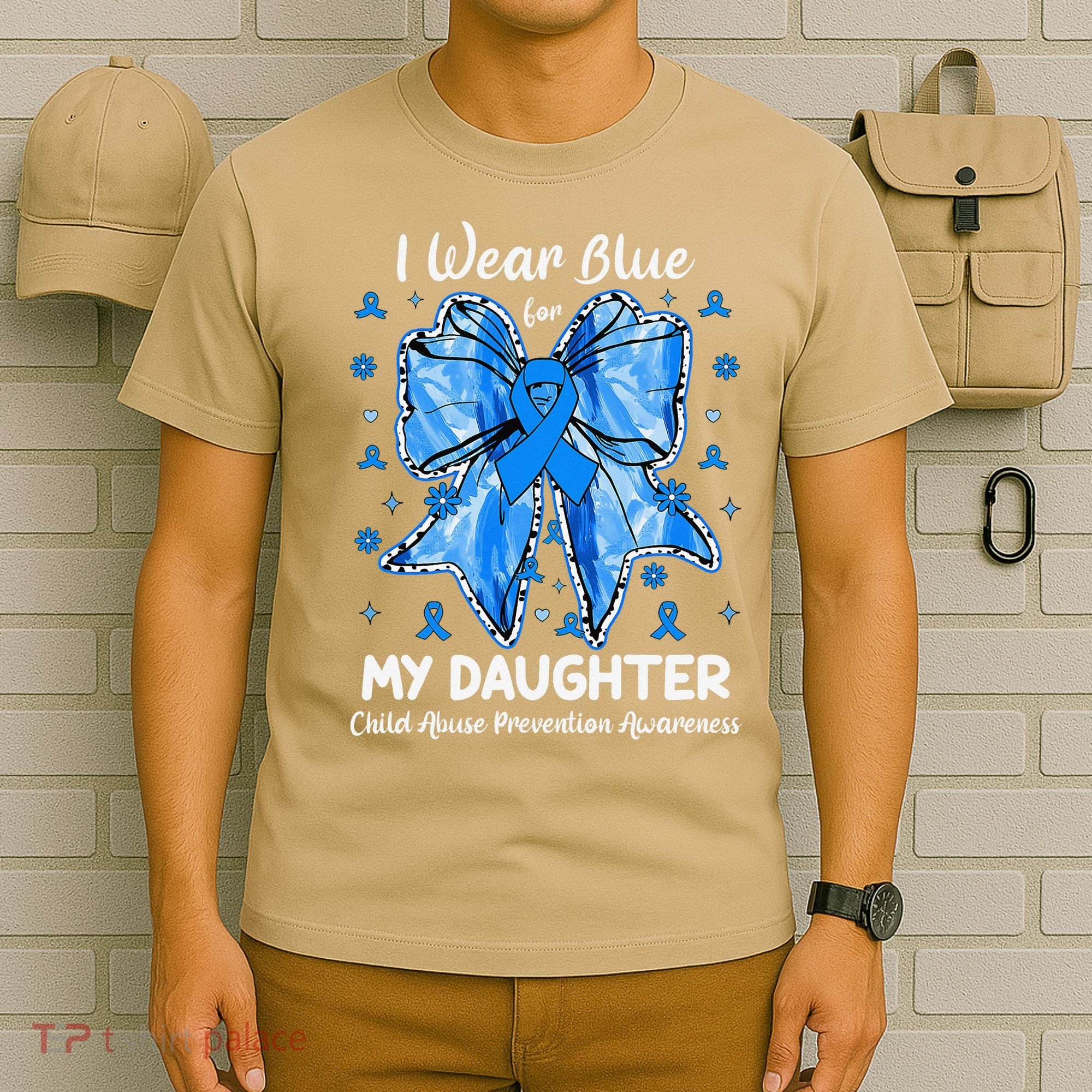 Coquette Bow I Wear Blue For My Daughter Child Abuse T-Shirt
