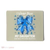 Coquette Bow I Wear Blue For My Daughter Child Abuse Mousepad thumb 0