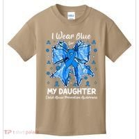 Coquette Bow I Wear Blue For My Daughter Child Abuse Kids T-Shirt thumb 0