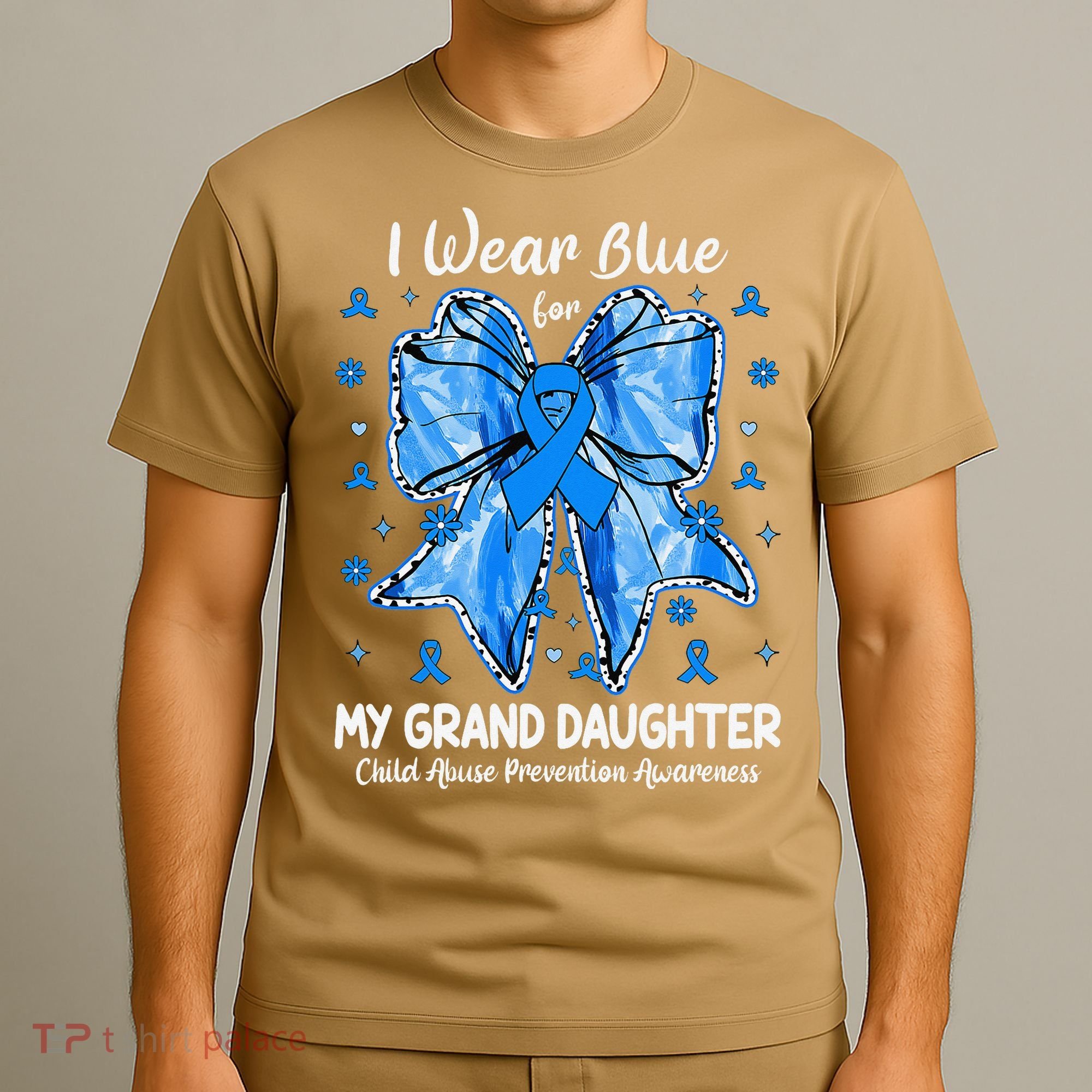 Coquette Bow I Wear Blue For My Grand Daughter Child Abuse T-Shirt