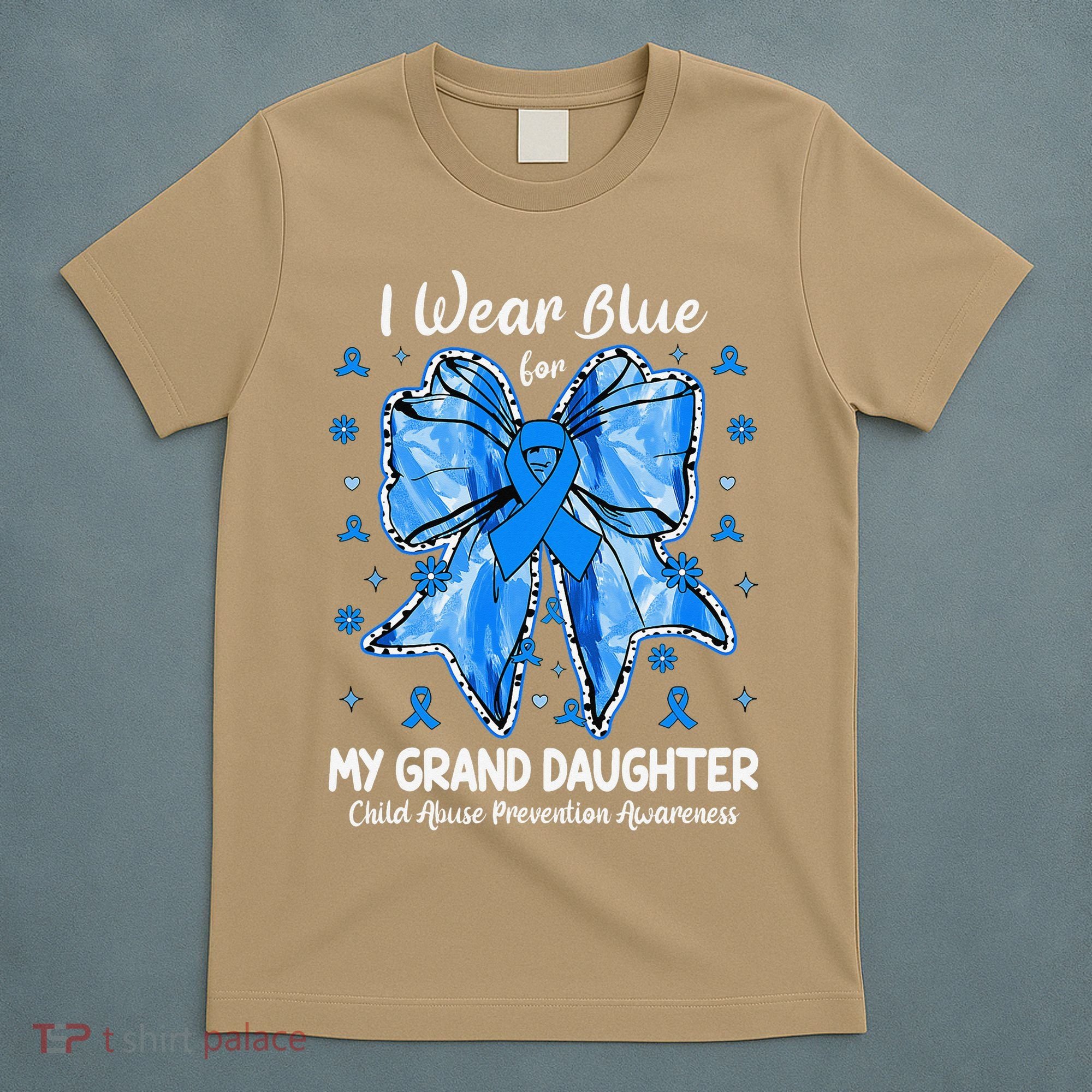 Coquette Bow I Wear Blue For My Grand Daughter Child Abuse T-Shirt