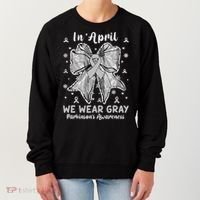 Coquette Bow In April We Wear Gray Parkinsons Awareness Women's Sweatshirt thumb 0