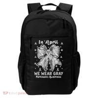 Coquette Bow In April We Wear Gray Parkinsons Awareness Backpack thumb 0