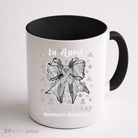 Coquette Bow In April We Wear Gray Parkinsons Awareness Coffee Mug thumb 1