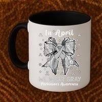 Coquette Bow In April We Wear Gray Parkinsons Awareness Coffee Mug thumb 2