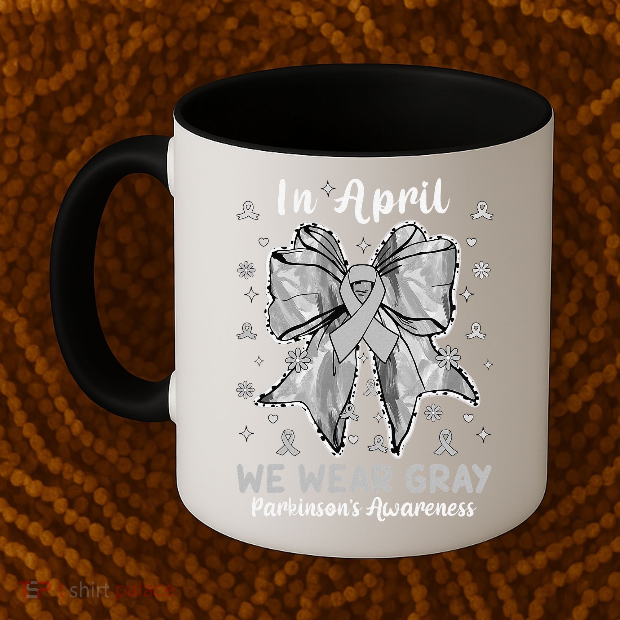 Coquette Bow In April We Wear Gray Parkinsons Awareness Coffee Mug