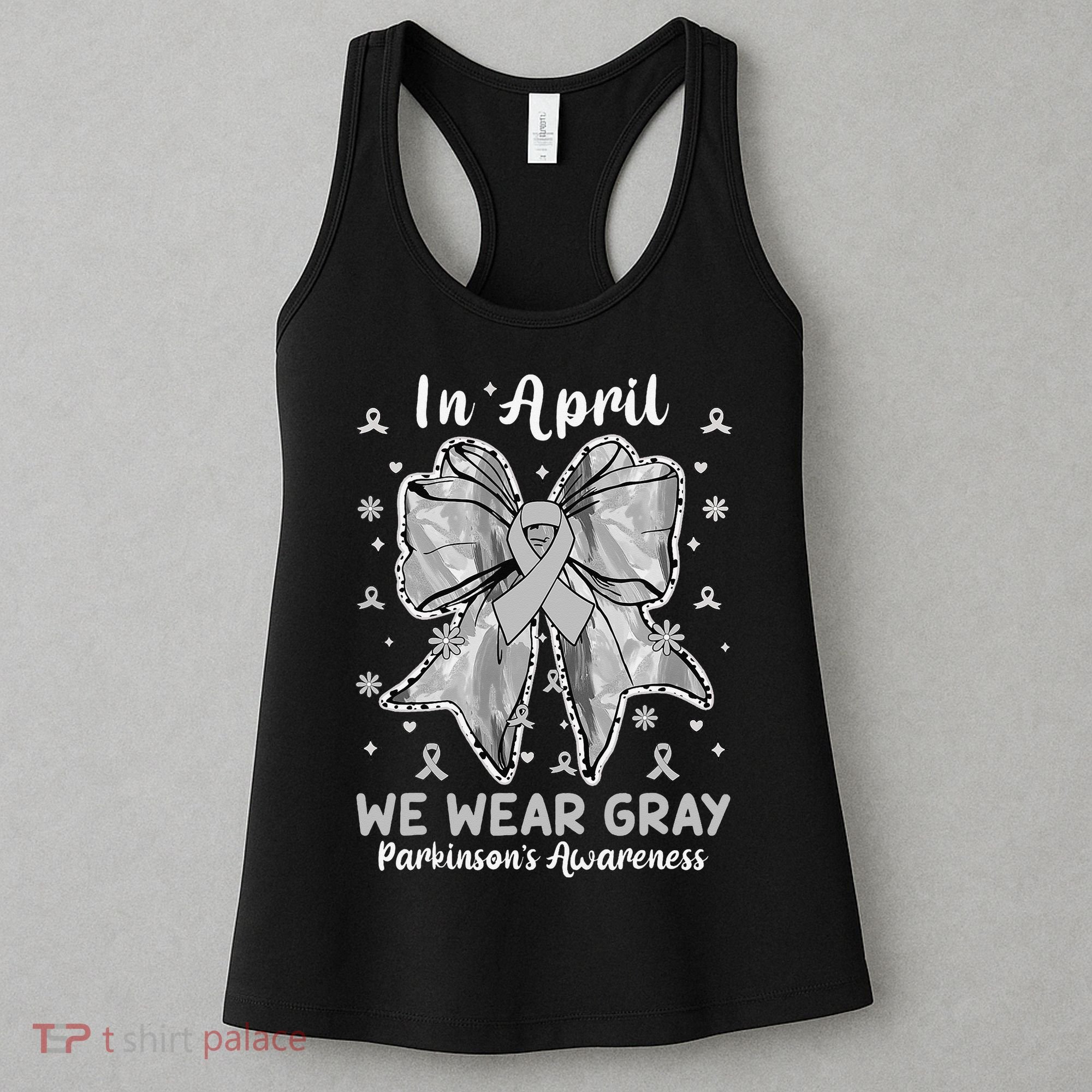 Coquette Bow In April We Wear Gray Parkinsons Awareness Women's Tank Top