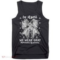 Coquette Bow In April We Wear Gray Parkinsons Awareness Tank Top thumb 0