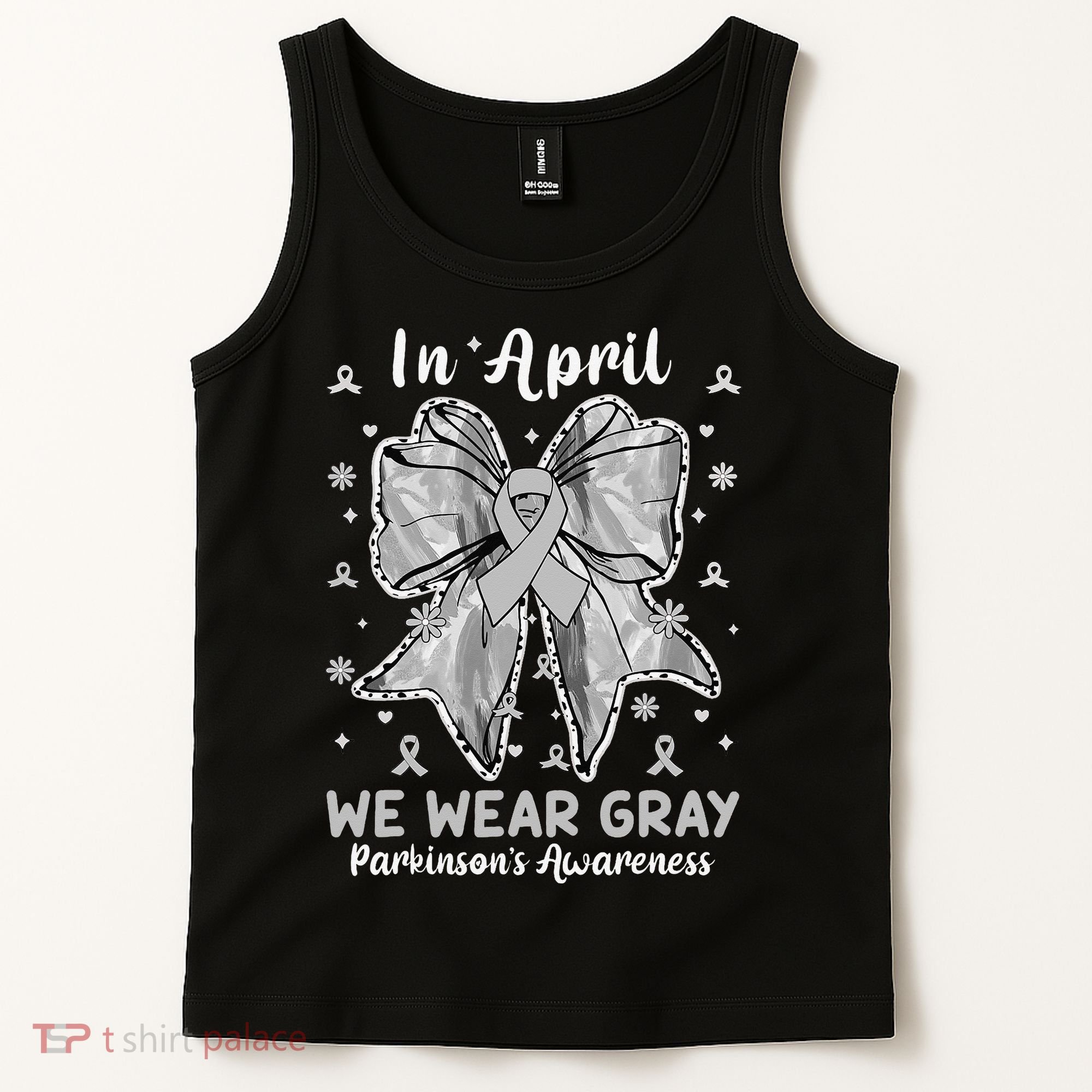 Coquette Bow In April We Wear Gray Parkinsons Awareness Tank Top