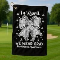 Coquette Bow In April We Wear Gray Parkinsons Awareness Golf Towel thumb 1
