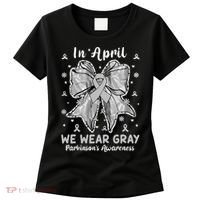 Coquette Bow In April We Wear Gray Parkinsons Awareness Women's T-Shirt thumb 0