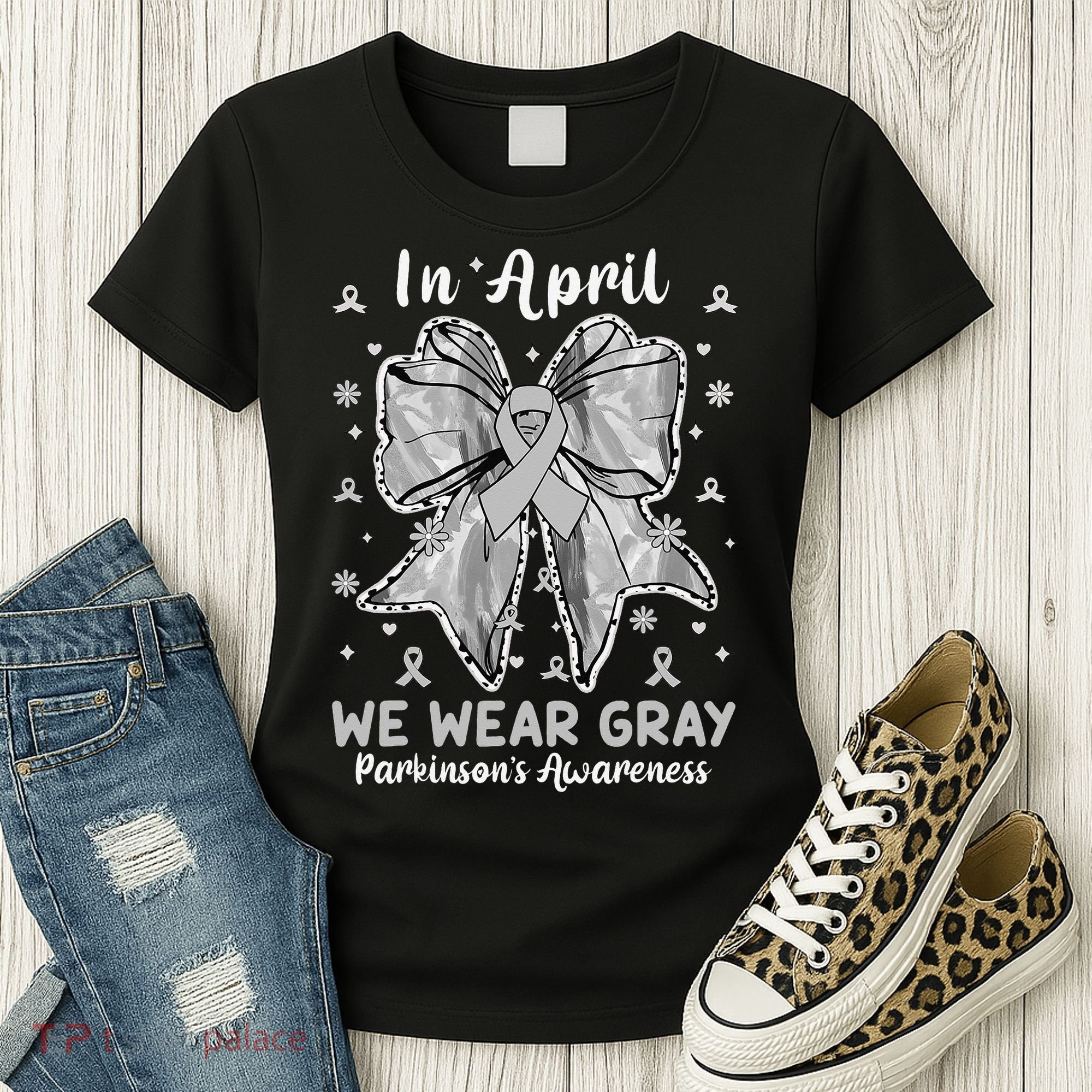 Coquette Bow In April We Wear Gray Parkinsons Awareness Women's T-Shirt