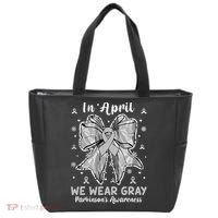 Coquette Bow In April We Wear Gray Parkinsons Awareness Tote Bag thumb 0