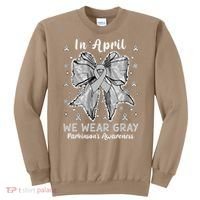 Coquette Bow In April We Wear Gray Parkinsons Awareness Sweatshirt thumb 0